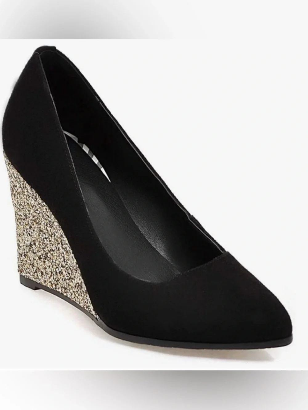 NEW Elegant Black and Gold Wedge Heels Size 8